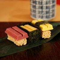 Tuna, sea urchin and egg sushi Kit Kats. | REUTERS