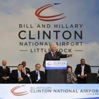 Former President Bill Clinton speaks at 2013 ceremonies in Little Rock, Arkansas, to dedicate the Bill and Hillary Clinton National Airport. With his party now holding all of the levers of power in Arkansas politics, Sen. Jason Rapert, a Republican state lawmaker, is pushing to remove the names of the state’s most famous Democrats — Bill and Hillary Clinton — from Little Rock’s airport. Arkansas GOP lawmaker doesn't want airport named after Clintons but is OK with Huckabee facility
