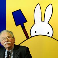 Illustrator Dick Bruna poses at the opening of his exhibition “Miffy Creations” in The Hague on Feb. 23, 2005. Dutch creator of Miffy the rabbit dies at 89