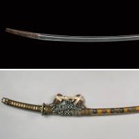 Brandishing blades: A tachi sword (top) made by Tegai Kanenaga (13th century), a National Treasure, accompanied by a sword mounting of the itonomaki-no-tachi type and scabbard decorated with chrysanthemum and paulownia emblem designs (18th-19th century) are on display together at the Seikaido Bunko Art Museum until March 20. Sharpen your knowledge of Japanese swords