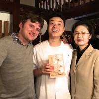 All in the family: Author Matt Goulding at Kyoto restaurant Tempura Matsu with chef Toshio Matsuno and his mother. | ROBBIE SWINNERTON