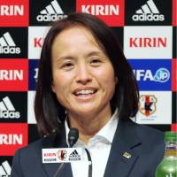 Nadeshiko Japan manager Asako Takakura speaks during a news conference on Thursday. | KYODO