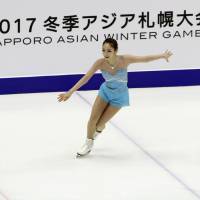 South Korea\'s Choi Da-bin performs in the women\'s free skate at the Asian Winter Games on Saturday in Sapporo. | AP