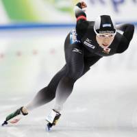 Nao Kodaira competes in the women\'s 1,000 meters at the ISU\'s World Single Distances Speed Skating Championships on Saturday in Gangneung, South Korea. Kodaira earned the silver medal with a time of 1 minute, 14.43 seconds. | KYODO