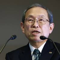 Toshiba Corp. President Satoshi Tsunakawa speaks during a news conference at the company’s headquarters in Tokyo on Wednesday, as its U.S. nuclear unit Westinghouse Electric Co. filed for bankruptcy protection. Westinghouse files for bankruptcy after Toshiba approval