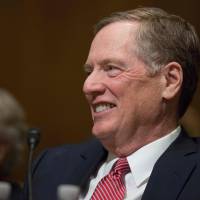 Robert Lighthizer, nominee for U.S. Trade Representative, smiles at the Senate Finance Committee full hearing on his nomination in Washington Tuesday. USTR pick Lighthizer signals push to further open Japan's agriculture market