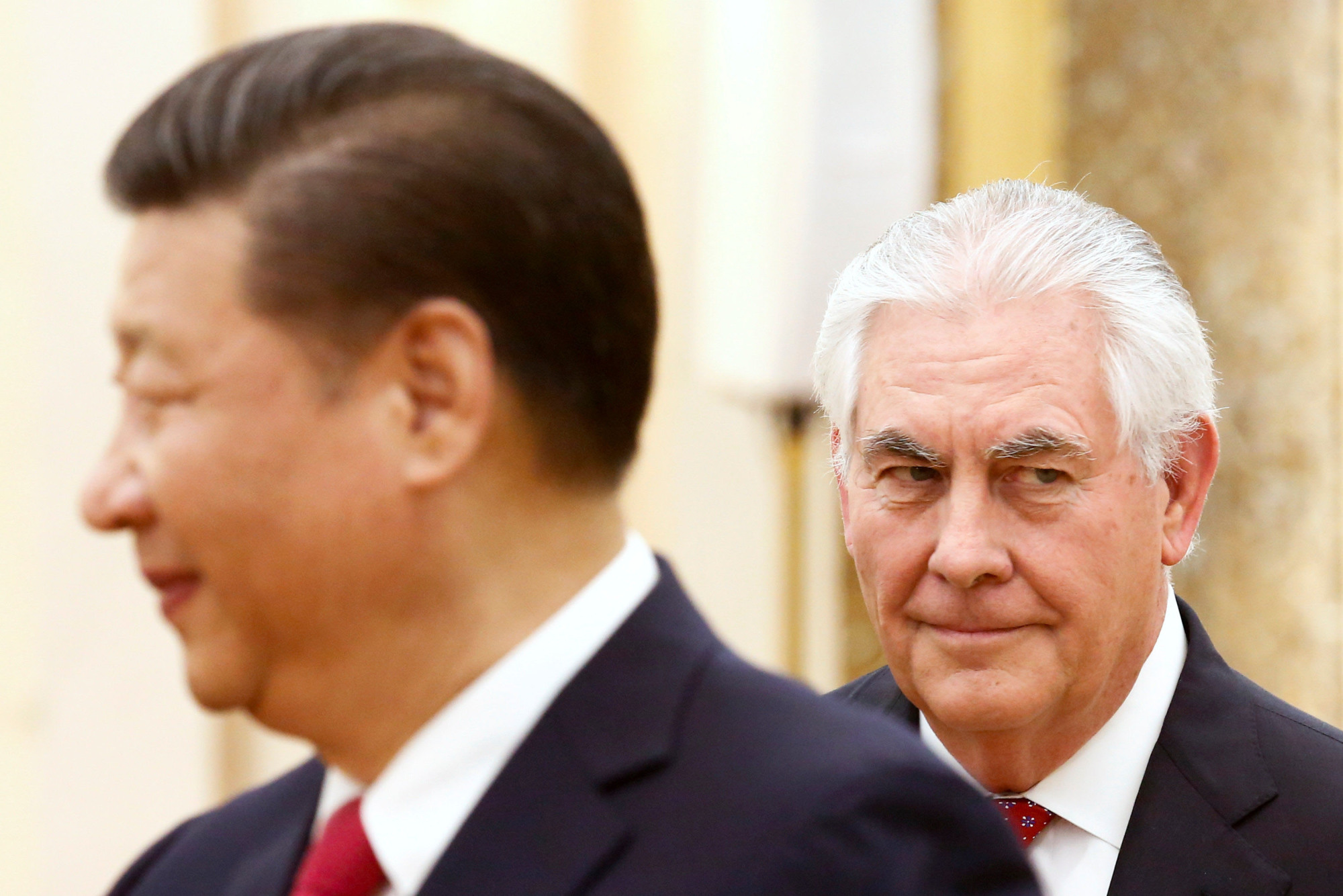 U.S. Secretary of State Rex Tillerson meets Chinese President Xi Jinping at the Great Hall of the People in Beijing on Sunday. | REUTERS