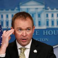 White House Office of Management and Budget Director Mick Mulvaney speaks about U.S. President Donald Trump’s budget in the briefing room of the White House in Washington Thursday. Trump unveils $1.15 trillion budget focused on military, Mexico wall at expense of science, health, planet