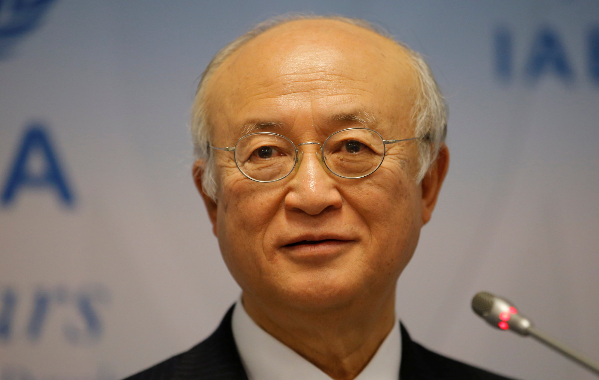 International Atomic Energy Agency (IAEA) Director General Yukiya Amano addresses a news conference after a board of governors meeting at the IAEA headquarters in Vienna Monday. | REUTERS