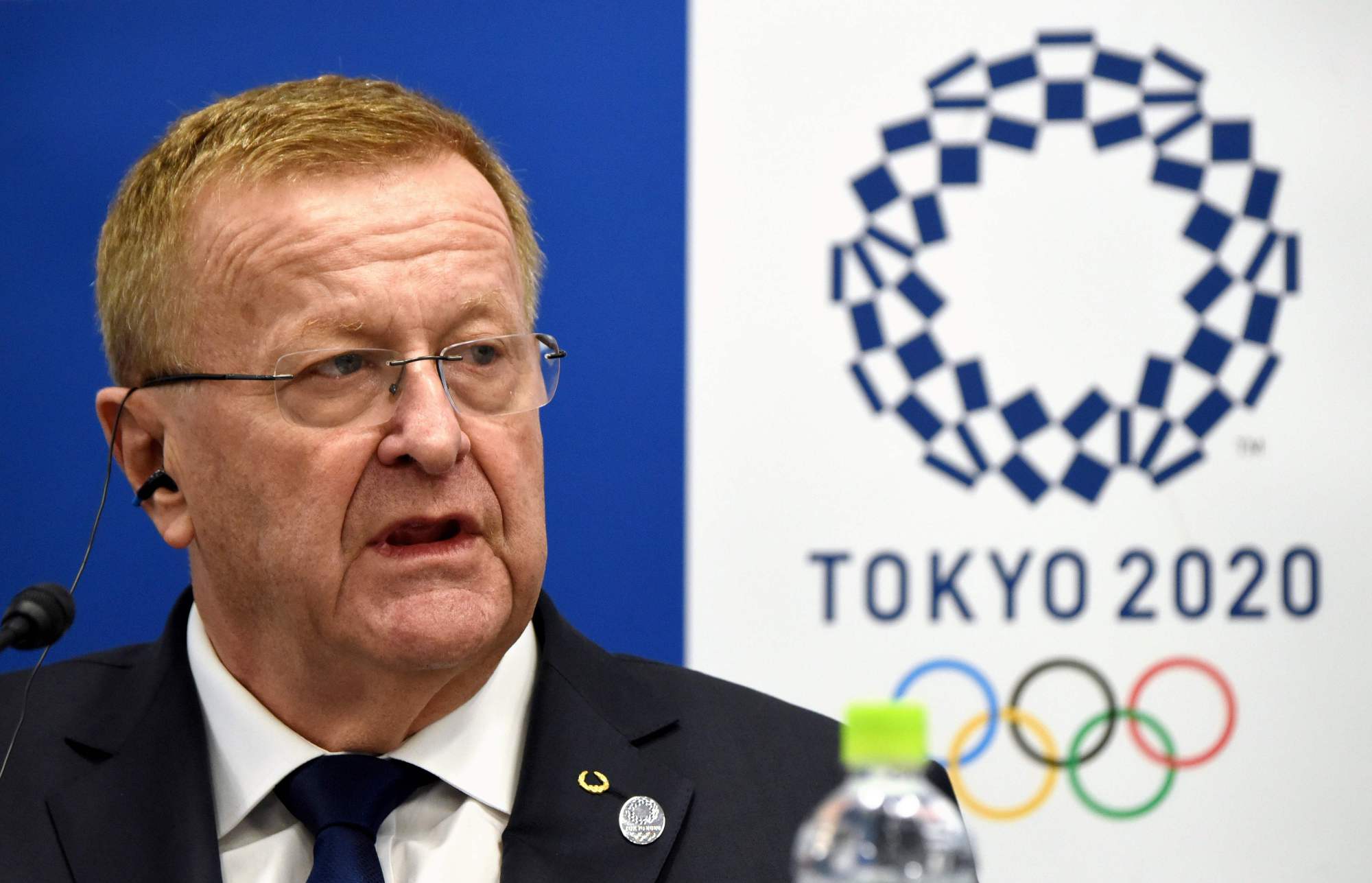 John Coates, vice president of the International Olympic Committee and chairman of the IOC Coordination Commission for the Tokyo 2020 Olympic Games, answers questions at a news conference Thursday in Tokyo after a two-day meeting with the Tokyo organizing committee to discuss progress on preparations. | AFP-JIJI