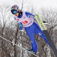 Ski jumper Yuki Ito soars through the air during the International Miyasama Ski Games on Saturday in Sapporo. | KYODO