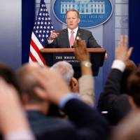 White House Press Secretary Sean Spicer takes a question during a press briefing at the White House in Washington Monday. | REUTERS