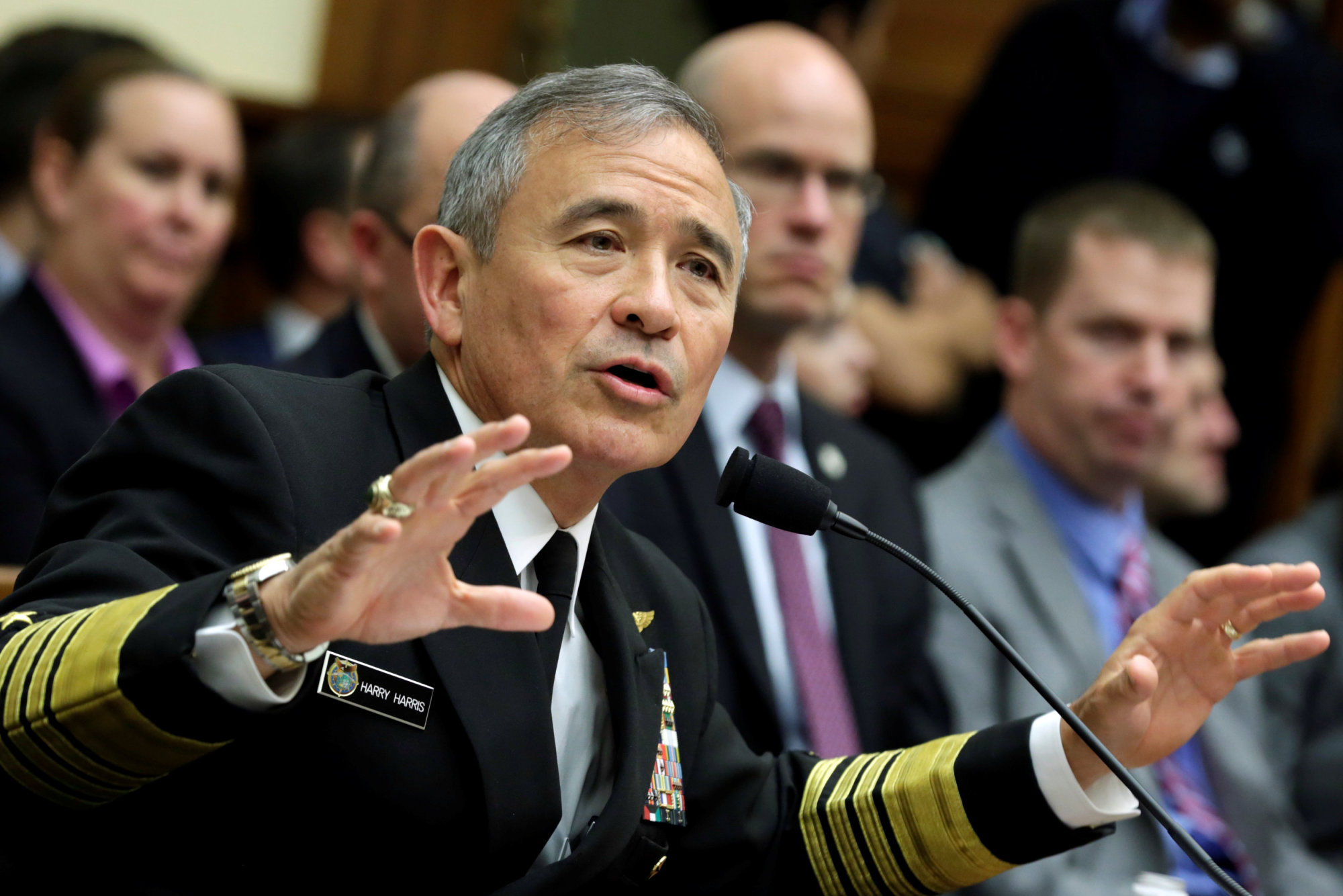 Head of  U.S. Pacific Command Adm. Harry Harris testifies before a House Armed Services Committee hearing in Washington on Wednesday. | REUTERS