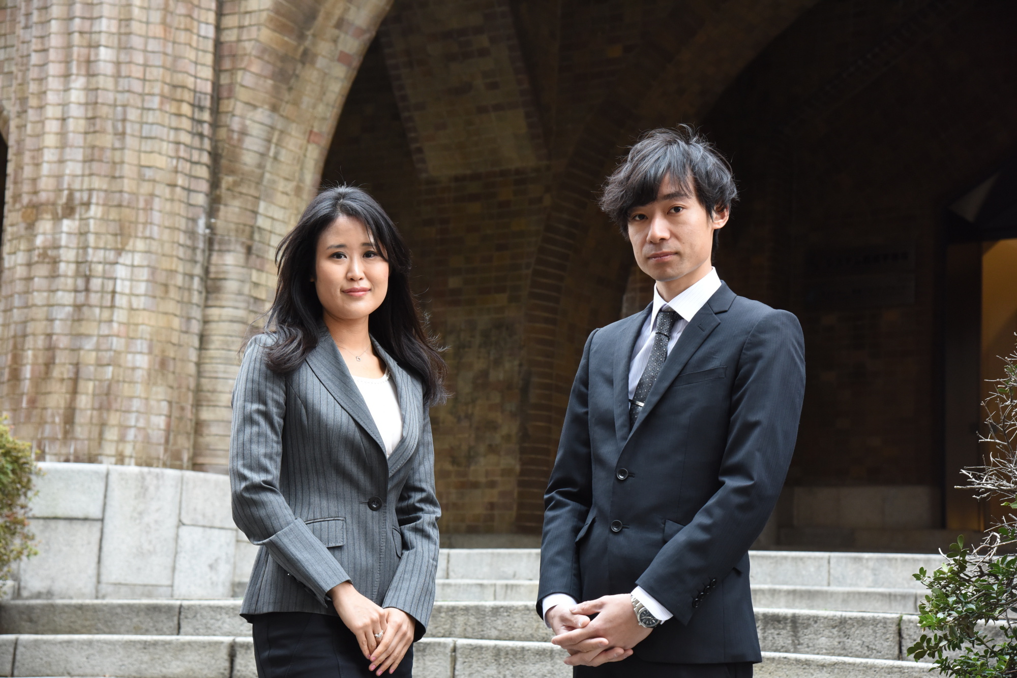 Lisa Sakashita (left), CEO of Nanotis, and Michika Onoda, chief technology officer, pose for a photo at the University of Tokyo in Bunkyo Ward earlier this month. | SATOKO KAWASAKI