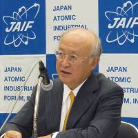 International Atomic Energy Agency Director General Yukiya Amano speaks at a news conference in Tokyo on Tuesday. KYODO | AP