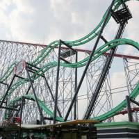 A roller coaster at Nagashima Spa Land in Mie Prefecture made an emergency stop on Monday due to a techinical glitch. | KYODO