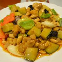 Saucy: Spicy chicken thigh, peanuts and aubergine stir fry at Soryuko. | J.J. O\'DONOGHUE