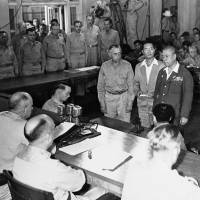 Fast-track justice: Lt. Gen. Tomoyuki Yamashita (second from right), Imperial Japan\'s governor in the occupied Philippines during the last years of World War II, is sentenced to death by the U.S.  military commission in Manila on Dec. 7, 1945. Yamashita was judged to have had \"command responsibility\" for atrocities committed on his watch, a decision the U.S. Supreme Court backed two months later. | AP
