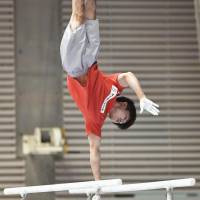 Gymnastics legend Kohei Uchimura works out on Thursday in preparation for the national individual all-around championships. | KYODO