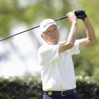 Isao Aoki plays in the first round of The Crowns at Nagoya Golf Club on Thursday. He shot 15-over par. | KYODO