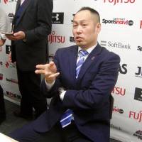 Japan Basketball Association technical director Tomoya Higashino speaks to reporters at the organization\'s office on Thursday. | KAZ NAGATSUKA