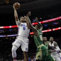 The 76ers\' Jahlil Okafor is one of the team\'s highly touted recent draft picks who has missed significant time due to injuries. | ASSOCIATED PRESS