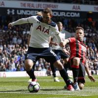 Spurs striker Vincent Jansson scores during their 4-0 win over Bournemouth on Saturday. | REUTERS