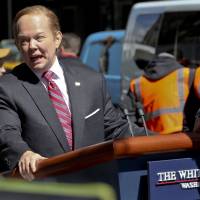 Actress Melissa McCarthy portrays White House spokesman Sean Spicer while taping a segment for \"Saturday Night Live\" on Friday in New York. | AP