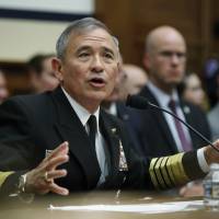 U.S. Pacific Command Commander Adm. Harry Harris Jr. testifies on Capitol Hill in Washington Wednesday before a House Armed Services Committee hearing on North Korea. | AP