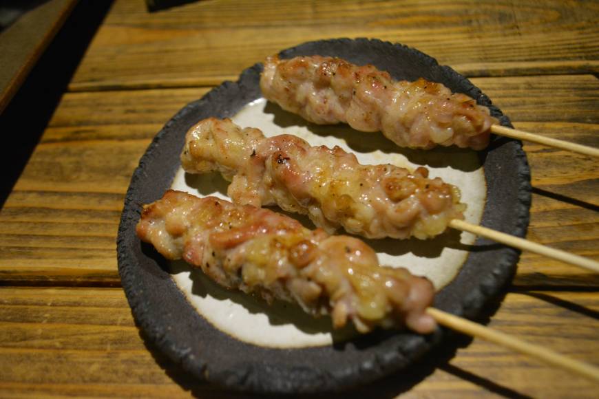Sumiba Yakitori Enza Minus the yoke: Sumiba Yakitori Enza's <em>tsukune</em> minced chicken. | J.J. O'DONOGHUE