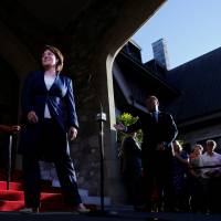 British Columbia Premier Christy Clark leaves after making a statement to the media at Government House after being defeated in a no-confidence vote in Victoria on Thursday. | REUTERS