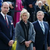Britain’s Prince William, Duke of Cambridge, Princess Astrid of Belgium and Irish Prime Minister Enda Kenny (right) attend a wreath-laying ceremony during the Battle of Messines Ridge commemorations at the military cemetery in Wijtschate, Belgium, Wednesday. The Battle of Messines took place June 7-14, 1917, and was an offensive conducted by the British Second Army, during the First World War. Prince William, Ireland's Kenny mark WWI battle in Belgium