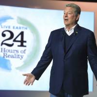 Former Vice President Al Gore hosts a 24-hour live webcast from the foot of the Eiffel Tower in Paris in 2015. Gore called President Donald Trump’s decision on Thursday to exit the Paris climate accord “reckless and indefensible” and said it undermines America’s standing in the world. Kerry, Gore denounce Trump for exiting Paris climate accord