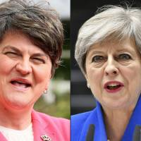 Democratic Unionist Party leader Arlene Foster is due to meet Britain\'s Prime Minister Theresa May on Tuesday for crunch talks, which could force the delay of the government\'s presentation of its legislative program to parliament by Queen Elizabeth II, due on June 19. | AFP-JIJI