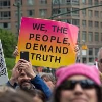 Demonstrators at the March for Truth in New York on Saturday call for an impartial investigation into alleged Russian influence the 2016 U.S. election and for President Donald Trump to release his tax returns. Trump filed for extension on 2016 tax returns, report says