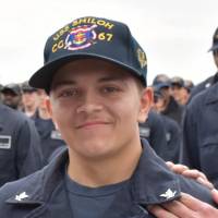 Gas Turbine Systems Technician (Mechanical) 3rd Class Peter Mims poses for a photo after being frocked to the rank of petty officer third class during a ceremony aboard the forward-deployed Ticonderoga-class guided-missile cruiser USS Shiloh on May 25. | U.S. NAVY