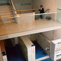A 14-year-old boy is alleged to have dropped a 5-year-old girl from the second floor of this entrance hall at the Mihara Region Plaza in Mihara, Hiroshima Prefecture. | KYODO