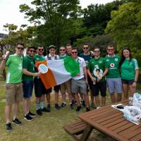 Ireland rugby fans hang out before Saturday\'s game against Japan in Shizuoka. | ANDREW MCKIRDY