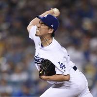 The Dodgers\' Kenta Maeda pitches against the Rockies on Friday in Los Angeles. | USA TODAY / VIA REUTERS