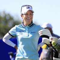 Ai Miyazato smiles during a practice round for the Women\'s PGA Championship in Olympia Fields, Illinois, on Tuesday. | KYODO