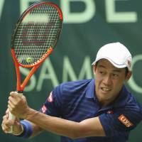 Kei Nishikori couldn\'t complete his second-round match against Karen Khachanov at the Gerry Weber Open on Thursday in Halle, Germany. Nishikori retired in the first set. | AP