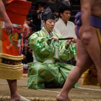 Ginjiro Kimura (then known as Kenjiro Kimura) performs during a ring-entering ceremony on Sept. 26, 2013. | JOHN GUNNING