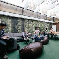 The West Broadway Lounge, one of many co-working locations in New York run by WeWork, is seen in a press image. | WEWORK