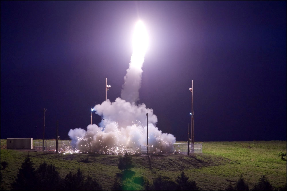 A Terminal High Altitude Area Defense interceptor is launched from a U.S. military site in Kodiak, Alaska, on Tuesday. | REUTERS