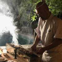 Smoked out: Yoshiteru Ikegawa in action at Sa Nansa, Ibiza. | ROBBIE SWINNERTON