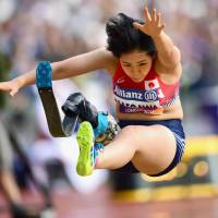 ﷯Kaede Maegawa competes in the women\'s long jump at the World Para Athletics Championships on Sunday in London. Maegawa earned the silver medal with a jump of 3.79 meters. | KYODO