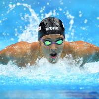 Daiya Seto competes in the 200-meter butterfly final at the world championships in Budapest on Wednesday. Seto takes bronze in 200 butterfly; Ledecky loses