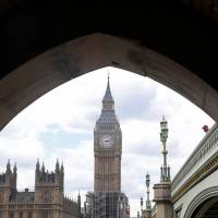 The Elizabeth Tower, which houses the Great Clock and the Big Ben bell at the Houses of Parliament, is seen from Westminster Bridge in London on Wednesday. Plan to silence Big Ben for four years of repairs on tower is under review