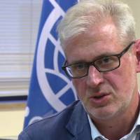 Laurent de Boeck, the International Organisation for Migration (IOM) chief of mission for Yemen, talks to The Associated Press in Brussels after a boatload of migrants were forced to abandon their boat by migrant smugglers, leaving five migrants dead and more than 50 still missing in the sea off the coast of Yemen Thursday. This is the second such drowning in two days, de Boeck said Thursday. “We have five bodies for sure … but we believe that there are certainly more than 50 who are still in the sea.” Smugglers force another boatload of migrants overboard off Yemen, leaving six dead, 13 missing