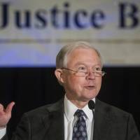 Attorney General Jeff Sessions addresses the National Organization of Black Law Enforcement Executives during a conference Tuesday in Atlanta, just days after President Donald Trump said police shouldn’t be “nice” to suspects by shielding their heads as they are lowered, handcuffed, into police cars. The comment, now described by the White House as a joke, angered some cops who said it only served to dial back progress they’d made with the people they serve. Trump quip on not being 'nice' to suspects rattles African-American police, DEA chief